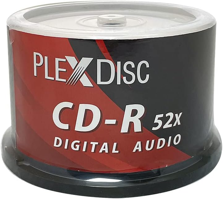 PlexDisc TY Series Blue CD-R 52X 700MB Music Digital Audio White Inkjet Hub Printable Recordable Media Disc - 50pk Cake Box 669-214-Y-BX, 50 Discs - Image 1